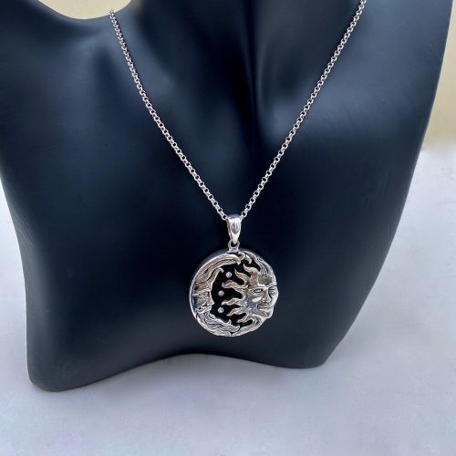 Sun &amp; Moon Pendant. Length 46cms. / 18