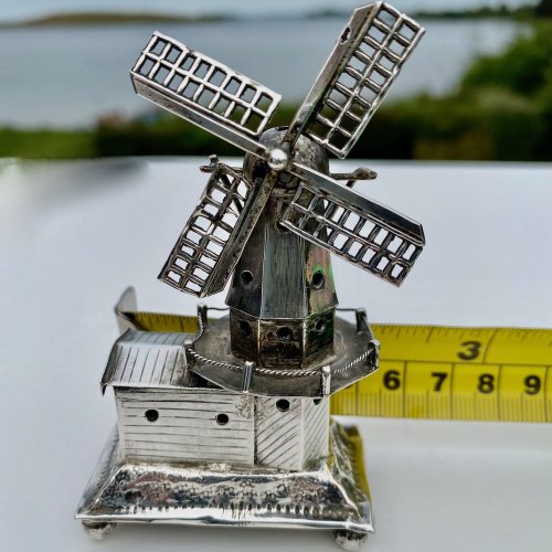 Miniature silver model of windmill. Dutch circa 1909.