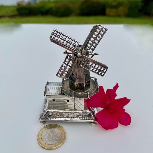 Miniature silver model of windmill. Dutch circa 1909.