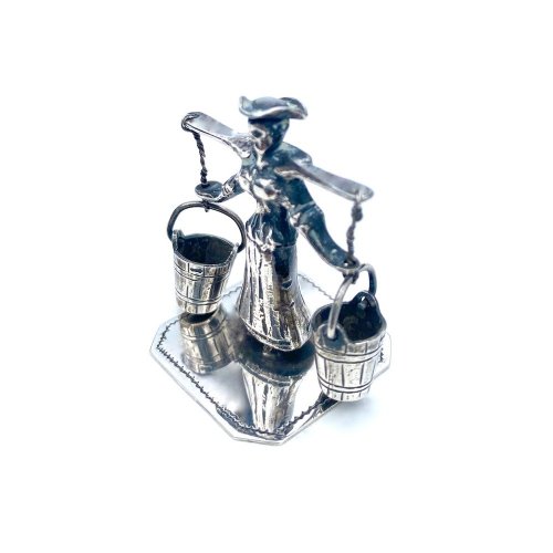 Miniature silver model of lady / water pails. Dutch circa 1950.