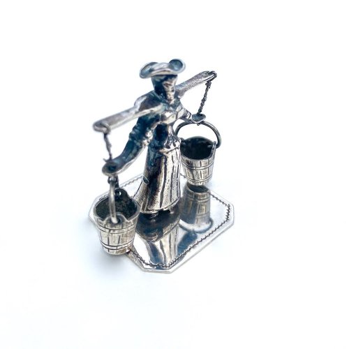 Miniature silver model of lady / water pails. Dutch circa 1950.