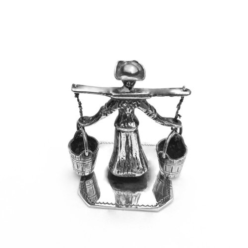 Miniature silver model of lady / water pails. Dutch circa 1950.