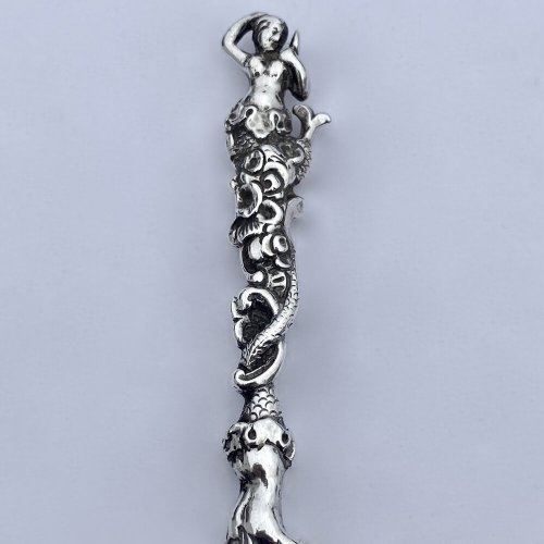 Victorian silver mermaid salt spoons 1844 - 1850.