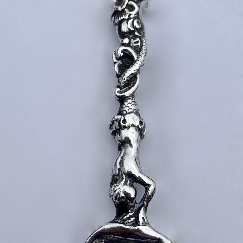 Victorian silver mermaid salt spoons 1844 - 1850.