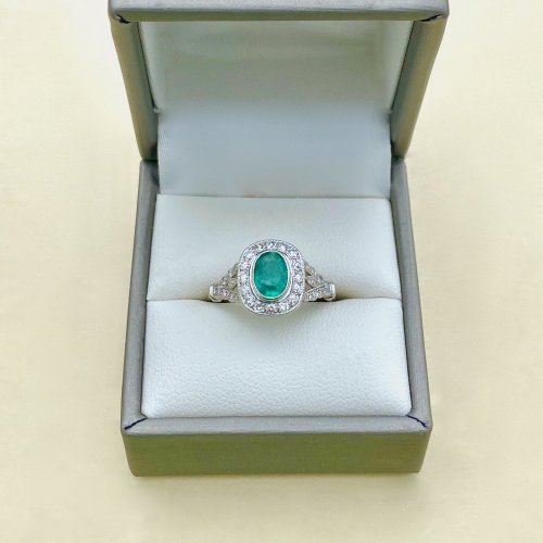 Platinum Emerald &amp; Diamond Set Ring.