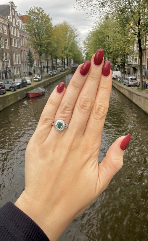 Platinum Emerald &amp; Diamond Set Ring.