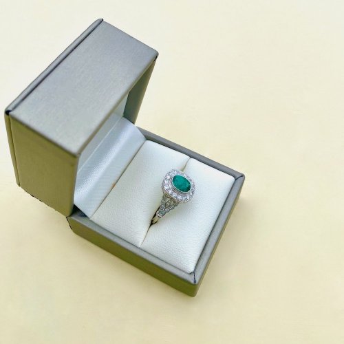 Platinum Emerald &amp; Diamond Set Ring.