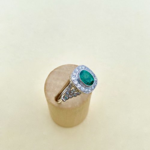 Platinum Emerald &amp; Diamond Set Ring.