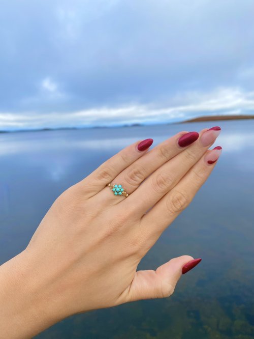 Antique 9ct. Gold Turquoise Cluster Ring.