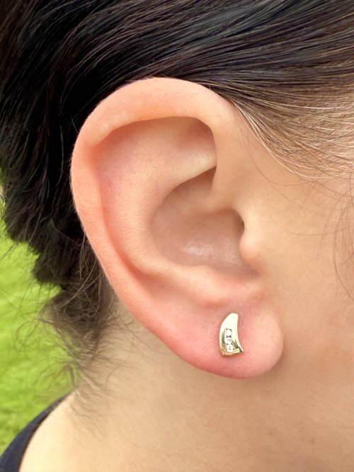 9ct. Gold Crescent Stud Earrings with Diamonds.