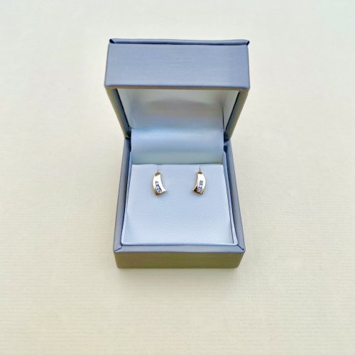 9ct. Gold Crescent Stud Earrings with Diamonds.