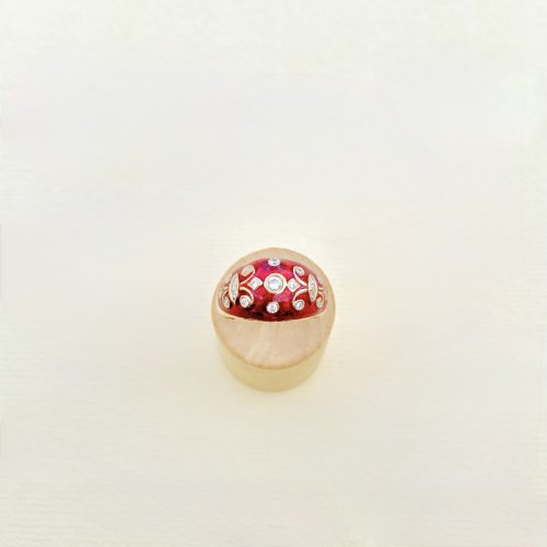 14ct. Gold Diamond &amp; Red Enamel Bombé Ring.