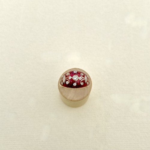 14ct. Gold Diamond &amp; Red Enamel Ring.