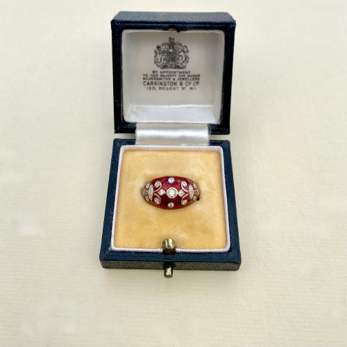 14ct. Gold Diamond &amp; Red Enamel Ring.