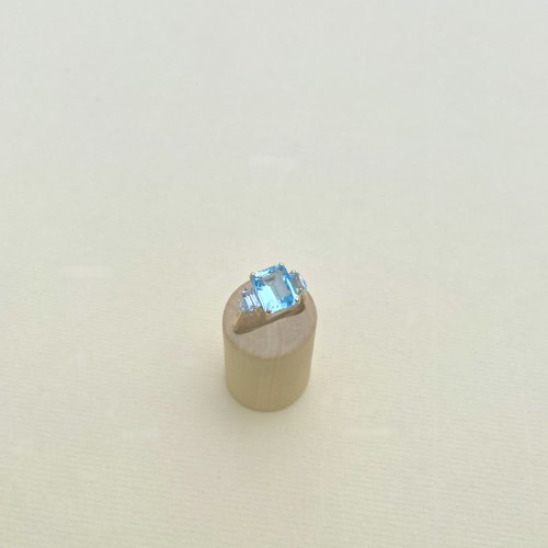 9ct. Gold Square Topaz &amp; Diamond Ring.