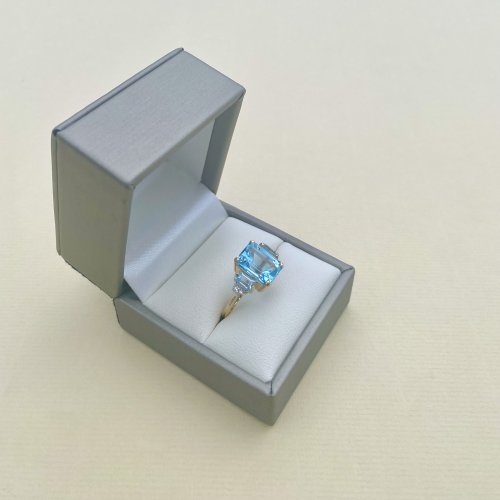 9ct. Gold Square Topaz &amp; Diamond Ring.