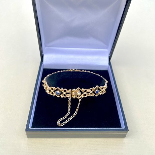 Antique 9ct. Gold Bracelet with Sapphires &amp; Pearls. 