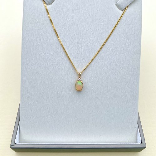 9ct. Gold Opal &amp; Diamond Pendant. NEW STOCK.