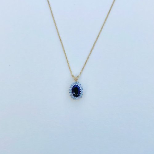 9ct. Gold Sapphire &amp; Diamond Pendant with Chain. NEW STOCK.