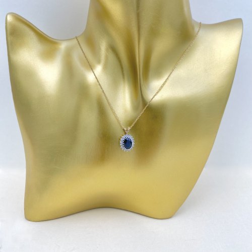 9ct. Gold Sapphire &amp; Diamond Pendant with Chain. NEW STOCK.