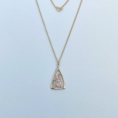 9ct. Gold St. Christopher Triangular Pendant on Chain.  NEW STOCK.