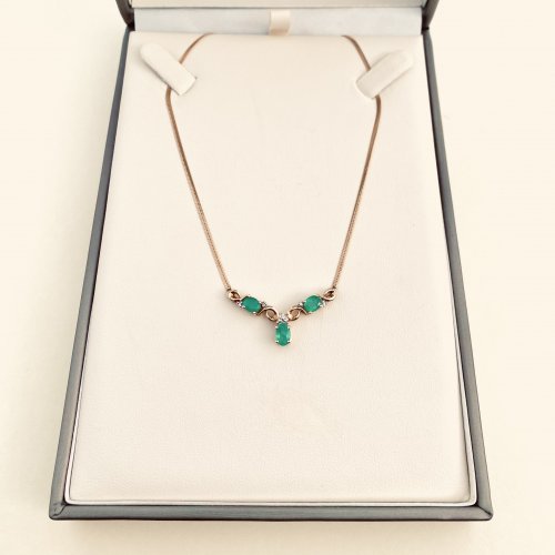 Hallmarked 9ct. Gold Emerald &amp; Diamond Necklace.
