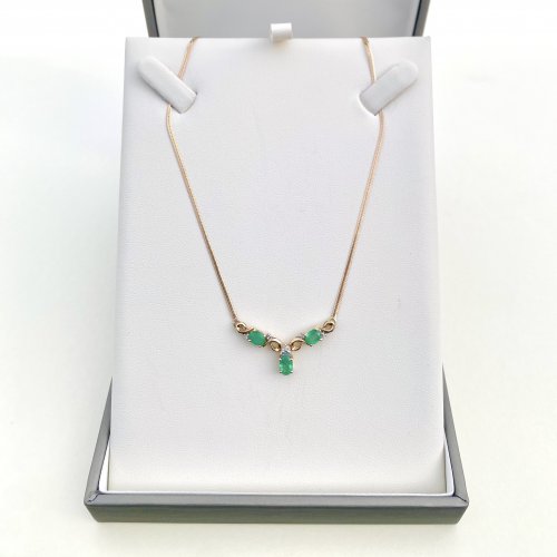 Hallmarked 9ct. Gold Emerald &amp; Diamond Necklace.