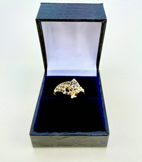 Hallmarked 9ct. Gold Panther Ring with Sapphires.