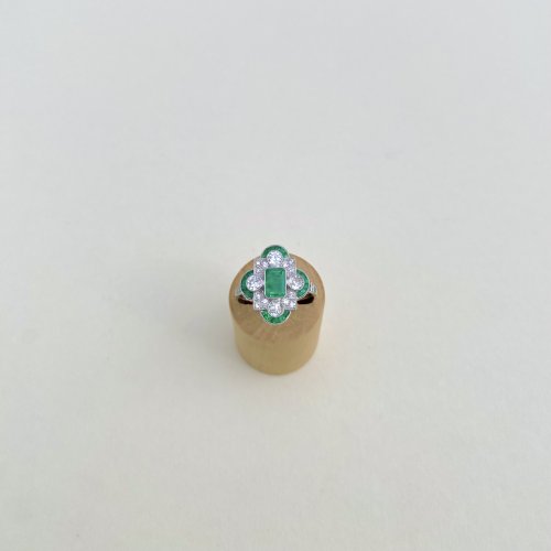 Art Deco Style Platinum Emerald &amp; Diamond Ring. NEW IN STOCK.
