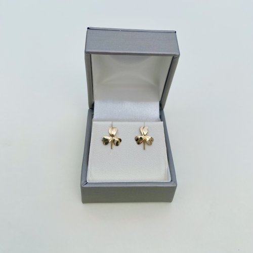9ct. Gold Shamrock Stud Earrings. NEW IN STOCK.
