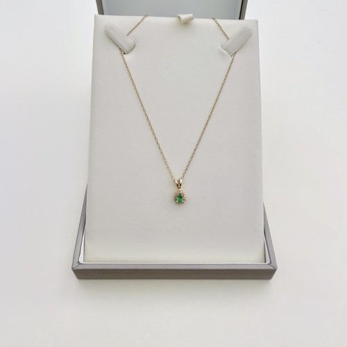 Hallmarked 9ct. Gold Emerald &amp; Diamond Pendant on Chain. NEW STOCK.