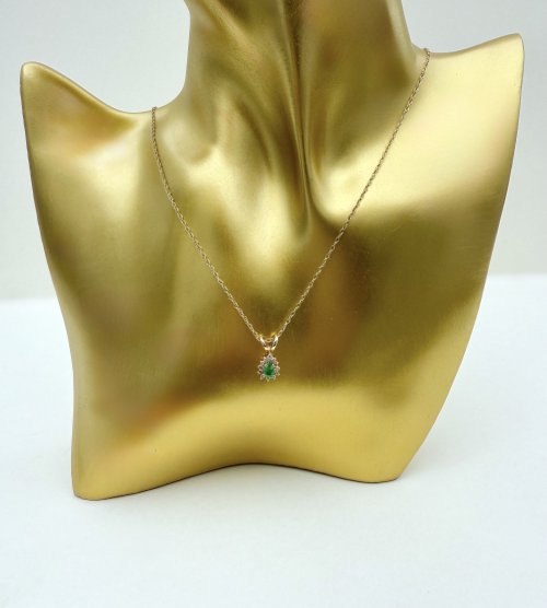 Hallmarked 9ct. Gold Emerald &amp; Diamond Pendant on Chain. NEW STOCK.