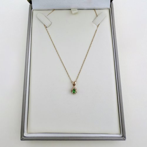 Hallmarked 9ct. Gold Emerald &amp; Diamond Pendant on Chain. NEW STOCK.