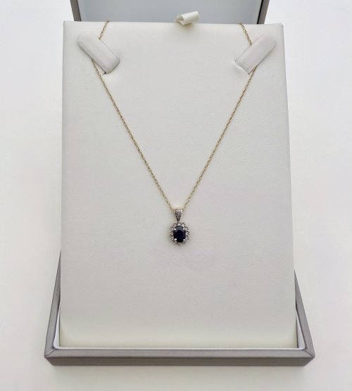 9ct. Gold Sapphire &amp; Diamond Pendant / Necklace. NEW STOCK.