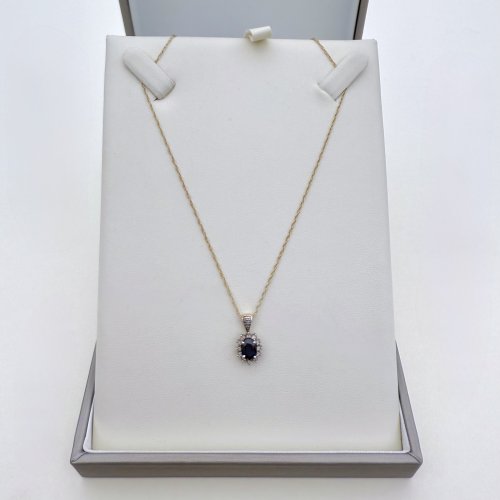 9ct. Gold Sapphire &amp; Diamond Pendant / Necklace. NEW STOCK.