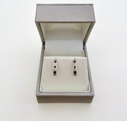 9ct. Gold Sapphire & Diamond Earrings.  NEW STOCK.