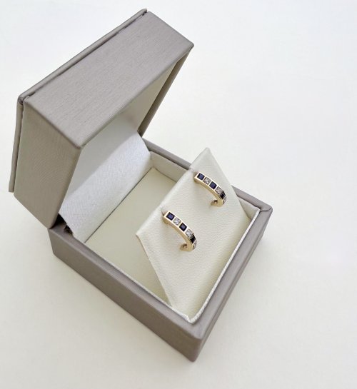 9ct. Gold Sapphire &amp; Diamond Earrings.  NEW STOCK.