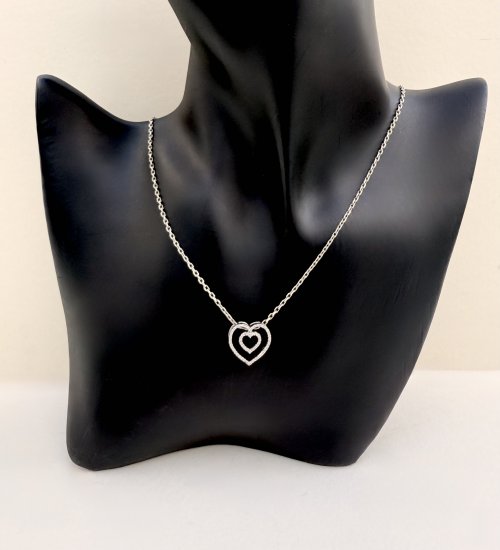 9ct. White Gold Diamond Double-Heart Pendant. NEW STOCK.