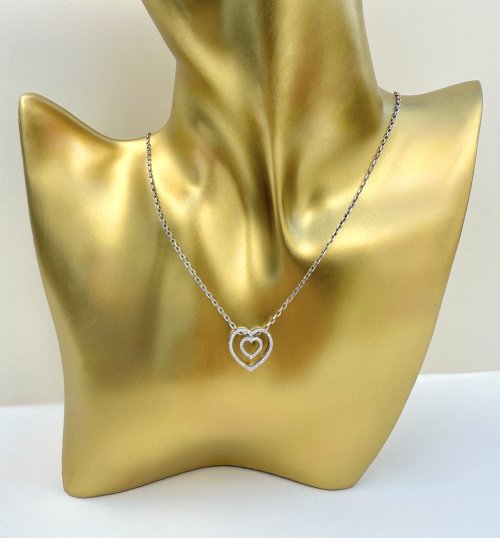 9ct. White Gold Diamond Double-Heart Pendant. NEW STOCK.