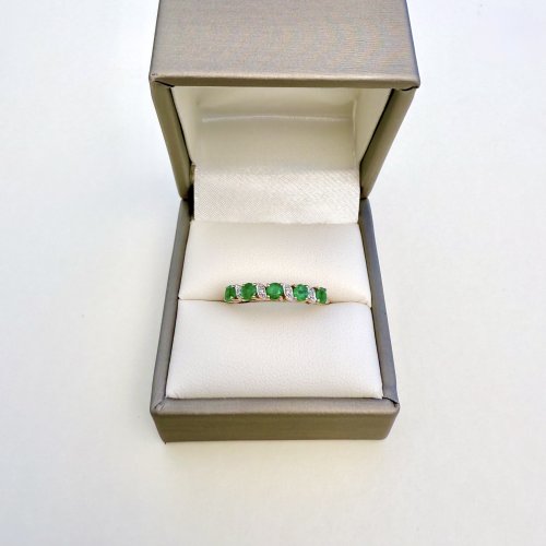 9ct. Gold Half Eternity Style Emerald & Diamond Ring. NEW STOCK.