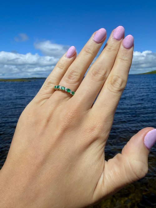 9ct. Gold Emerald &amp; Diamond Half Eternity Style Ring.