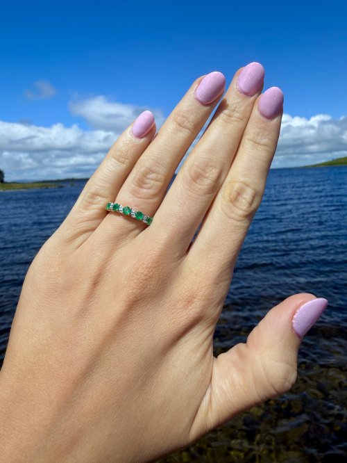 9ct. Gold Emerald &amp; Diamond Half Eternity Style Ring.