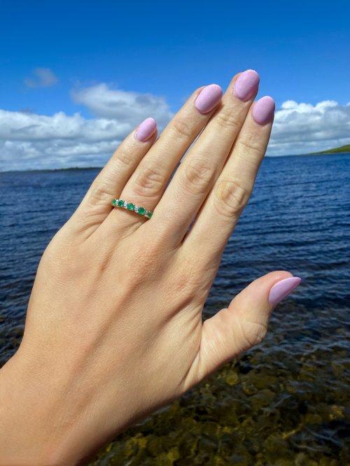 9ct. Gold Emerald &amp; Diamond Half Eternity Style Ring.