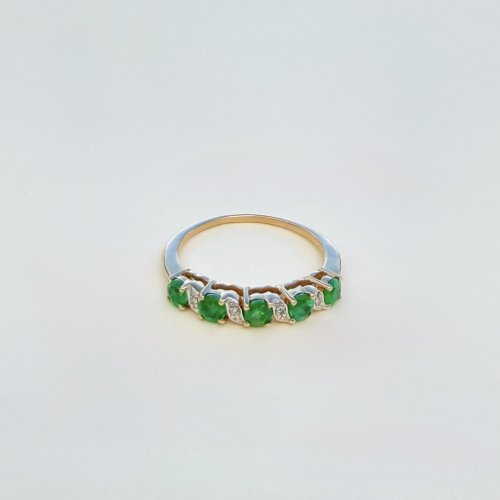 9ct. Gold Half Eternity Style Emerald &amp; Diamond Ring. NEW STOCK.