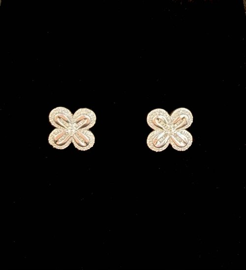 9ct. White Gold Floral Design Diamond Earrings. NEW STOCK.