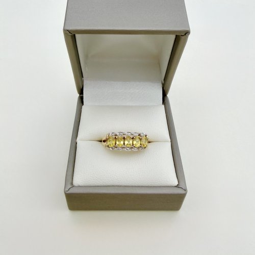 9ct. Gold 5-Stone Yellow Sapphire &amp; Diamond Ring. NEW STOCK.