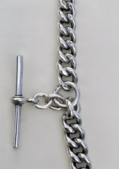 Antique Silver Double Albert Chain with T-Bar. NEW STOCK.