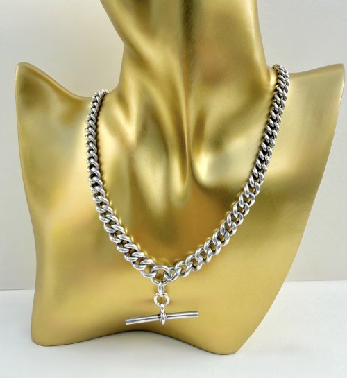 Antique Silver Double Albert Chain with T-Bar. NEW STOCK.