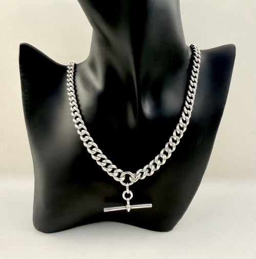 Antique Silver Double Albert Chain with T-Bar. NEW STOCK.