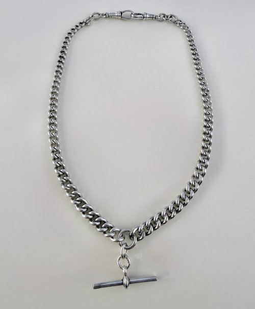 Antique Silver Double Albert Chain with T-Bar. NEW STOCK.